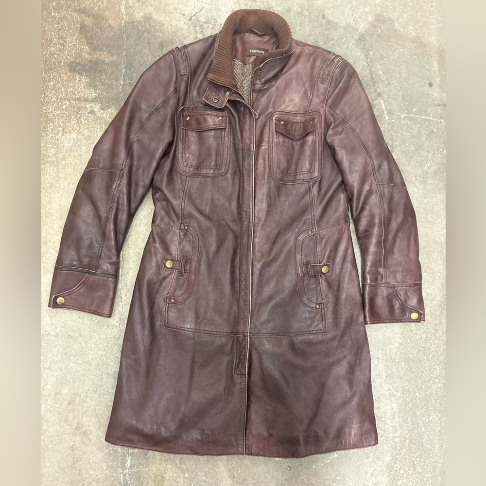 Danier buttery soft leather‎ wool lined jacket burgundy brow